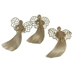 Vintage Corn Husk Angels Woven Wings Christmas Ornaments Lot of 3